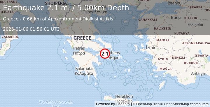 Earthquake GREECE (2.1 ml) (2025-01-06 01:56:01 UTC)