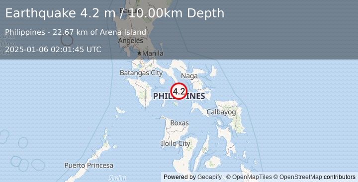 Earthquake SIBUYAN SEA, PHILIPPINES (4.2 m) (2025-01-06 02:01:45 UTC)