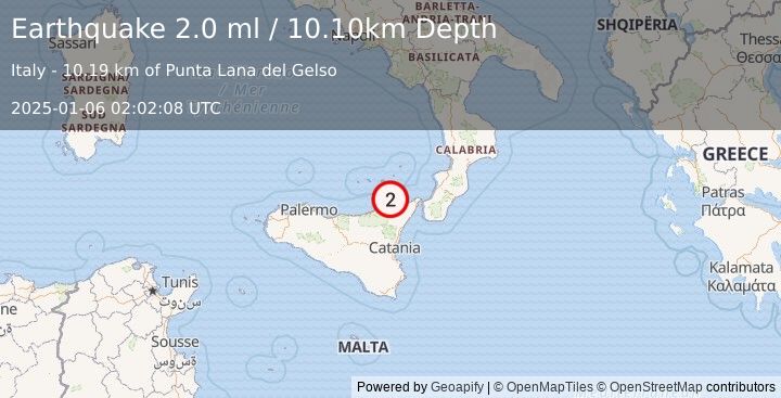 Earthquake SICILY, ITALY (2.0 ml) (2025-01-06 02:02:08 UTC)