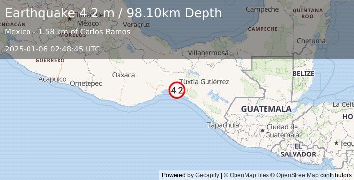 Earthquake OAXACA, MEXICO (4.2 m) (2025-01-06 02:48:45 UTC)