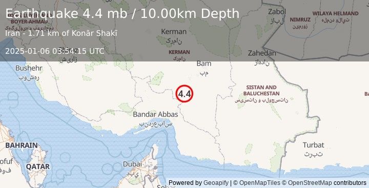 Earthquake SOUTHERN IRAN (4.4 mb) (2025-01-06 03:54:15 UTC)