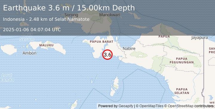 Earthquake PAPUA, INDONESIA (3.6 m) (2025-01-06 04:07:04 UTC)