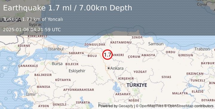 Earthquake CENTRAL TURKEY (1.7 ml) (2025-01-06 04:21:59 UTC)