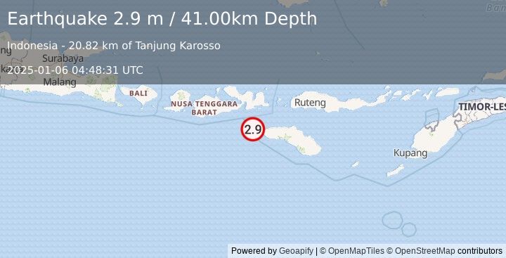 Earthquake SUMBAWA REGION, INDONESIA (2.9 m) (2025-01-06 04:48:31 UTC)