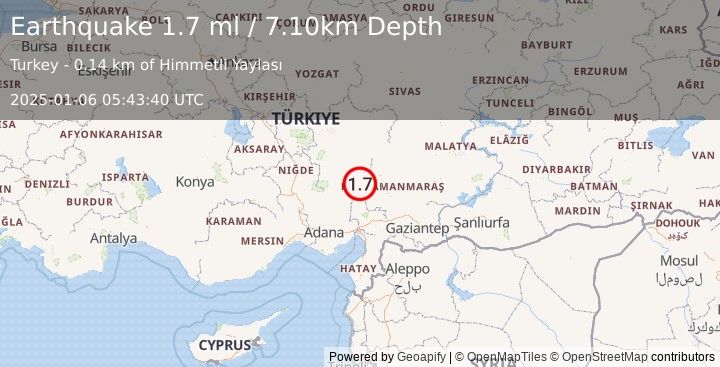 Earthquake CENTRAL TURKEY (1.7 ml) (2025-01-06 05:43:40 UTC)