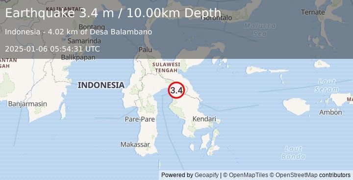 Earthquake SULAWESI, INDONESIA (3.4 m) (2025-01-06 05:54:31 UTC)