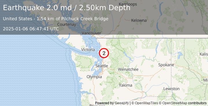 Earthquake PUGET SOUND REGION, WASHINGTON (2.0 md) (2025-01-06 06:47:41 UTC)