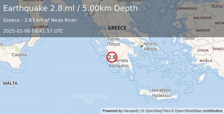 Earthquake SOUTHERN GREECE (2.8 ml) (2025-01-06 08:41:57 UTC)