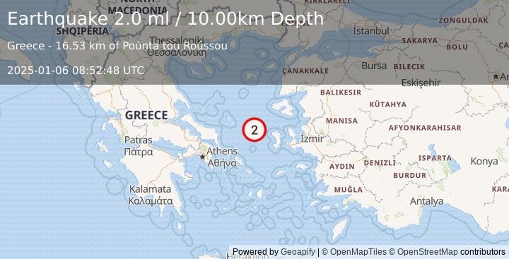 Earthquake AEGEAN SEA (2.0 ml) (2025-01-06 08:52:48 UTC)