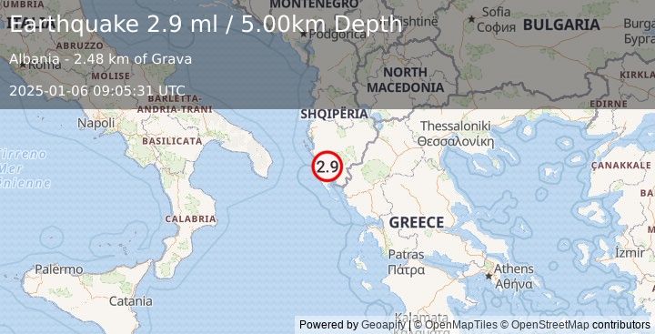 Earthquake ALBANIA (2.8 ml) (2025-01-06 09:05:32 UTC)