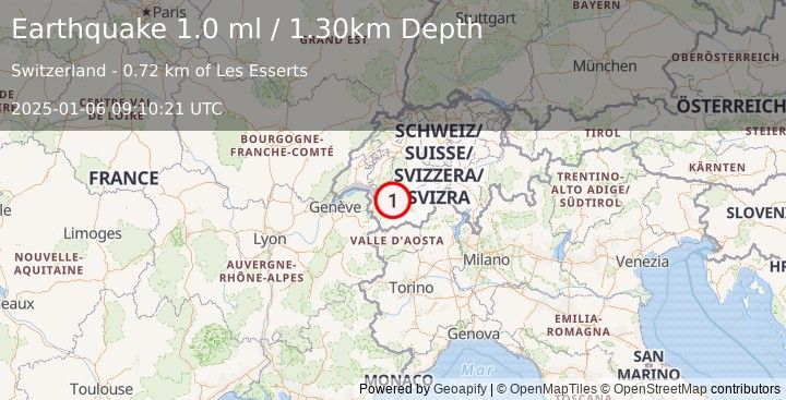 Earthquake SWITZERLAND (1.0 ml) (2025-01-06 09:10:21 UTC)