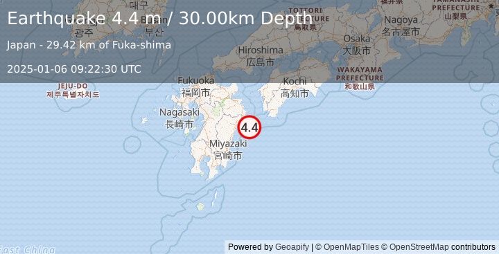 Earthquake SHIKOKU, JAPAN (4.4 m) (2025-01-06 09:22:30 UTC)