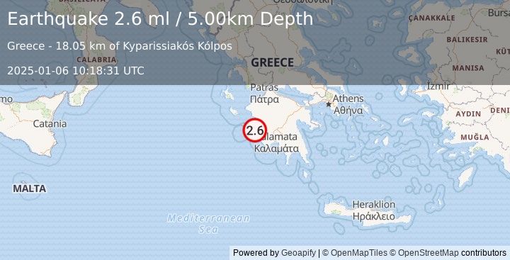 Earthquake SOUTHERN GREECE (2.6 ml) (2025-01-06 10:18:31 UTC)