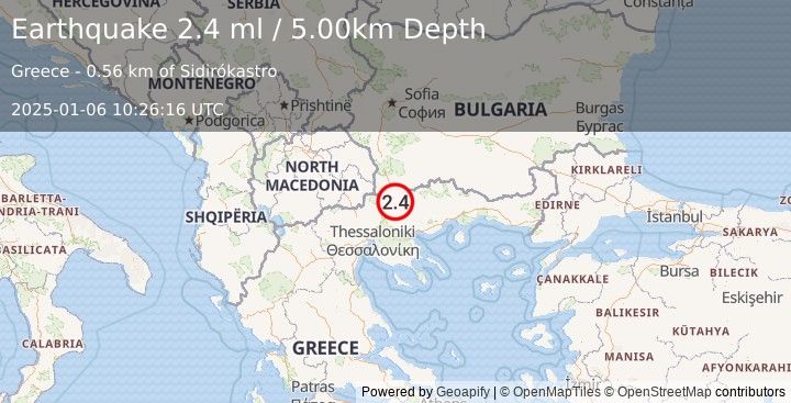 Earthquake GREECE (2.4 ml) (2025-01-06 10:26:16 UTC)