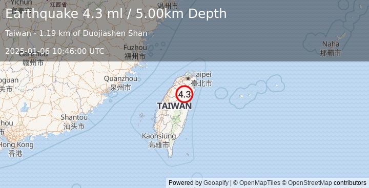 Earthquake TAIWAN (4.3 ml) (2025-01-06 10:46:00 UTC)