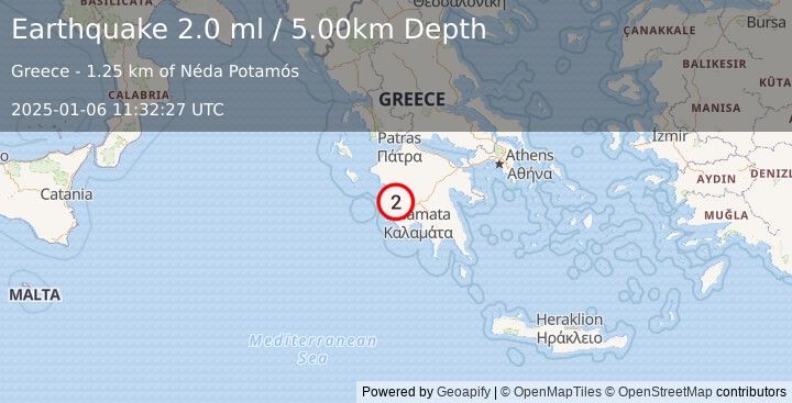 Earthquake SOUTHERN GREECE (2.0 ml) (2025-01-06 11:32:27 UTC)