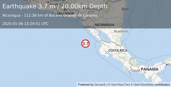 Earthquake OFF COAST OF COSTA RICA (3.7 m) (2025-01-06 13:29:51 UTC)