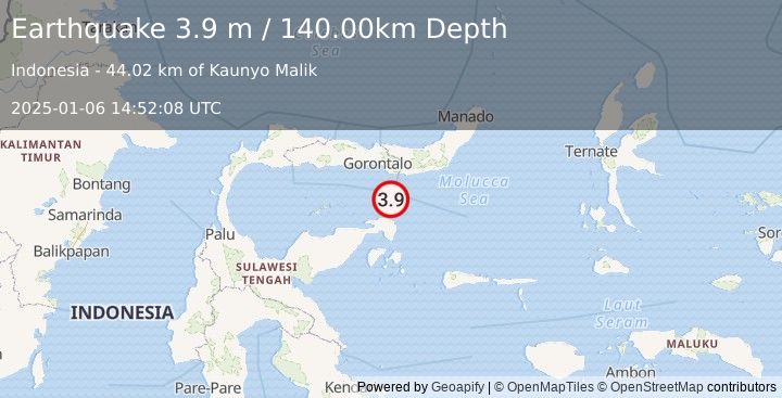 Earthquake SULAWESI, INDONESIA (3.9 m) (2025-01-06 14:52:08 UTC)