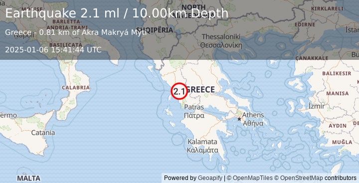 Earthquake GREECE (2.1 ml) (2025-01-06 15:41:44 UTC)