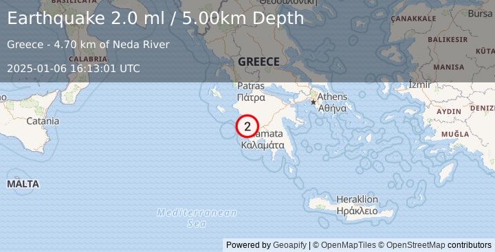 Earthquake SOUTHERN GREECE (2.0 ml) (2025-01-06 16:13:01 UTC)