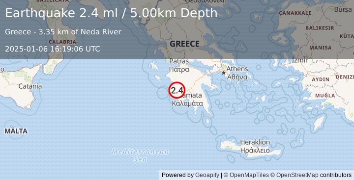 Earthquake SOUTHERN GREECE (2.4 ml) (2025-01-06 16:19:06 UTC)