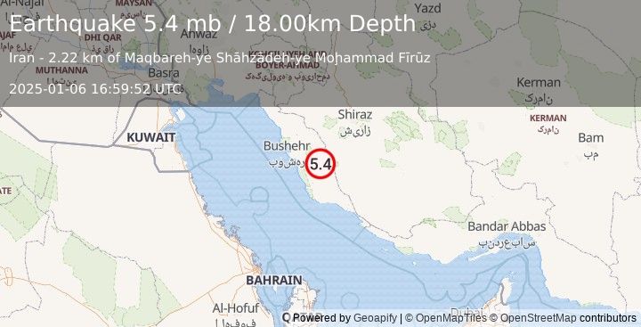 Earthquake SOUTHERN IRAN (5.3 mb) (2025-01-06 16:59:53 UTC)