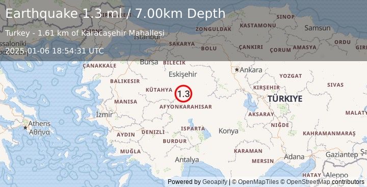 Earthquake WESTERN TURKEY (1.3 ml) (2025-01-06 18:54:31 UTC)