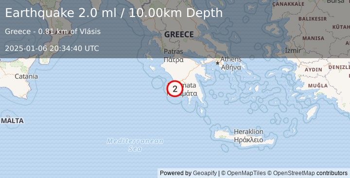 Earthquake SOUTHERN GREECE (2.0 ml) (2025-01-06 20:34:40 UTC)