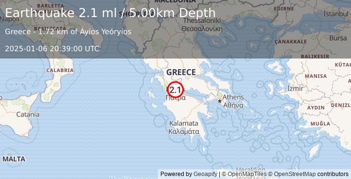 Earthquake GREECE (2.1 ml) (2025-01-06 20:39:00 UTC)