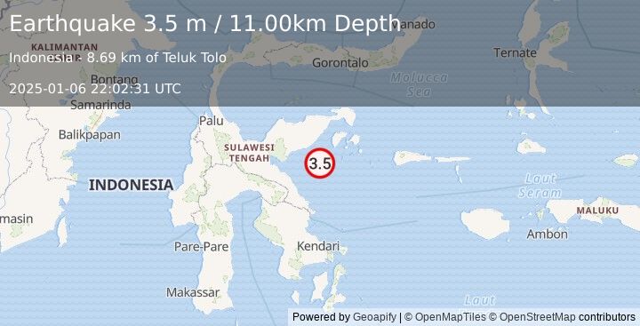 Earthquake SULAWESI, INDONESIA (3.5 m) (2025-01-06 22:02:31 UTC)