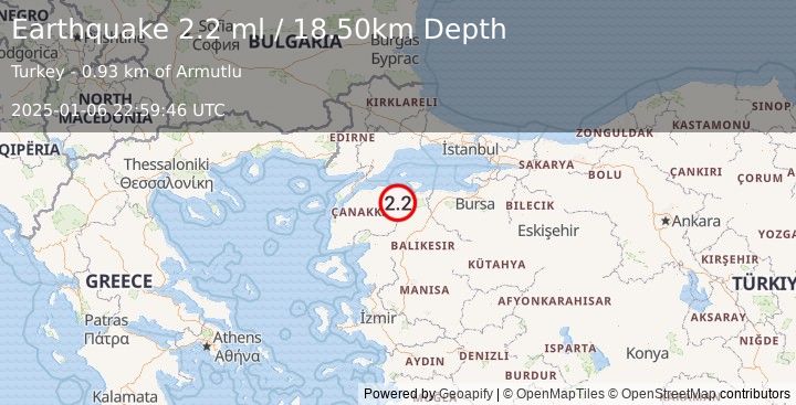 Earthquake WESTERN TURKEY (2.2 ml) (2025-01-06 22:59:46 UTC)