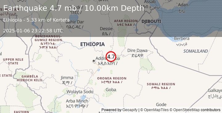 Earthquake ETHIOPIA (4.7 mb) (2025-01-06 23:22:58 UTC)