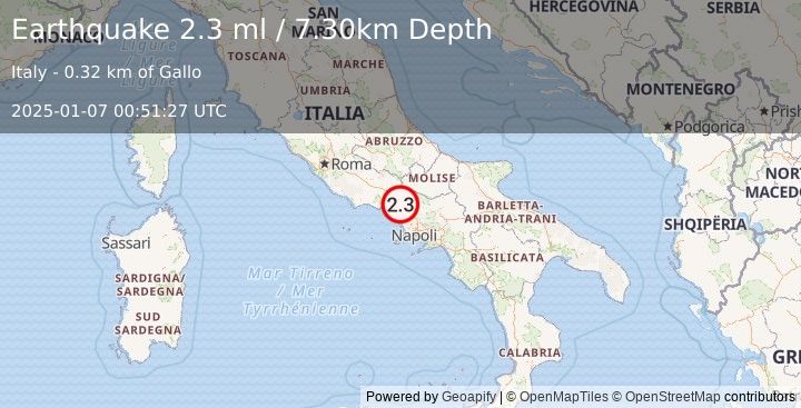 Earthquake SOUTHERN ITALY (2.3 ml) (2025-01-07 00:51:27 UTC)