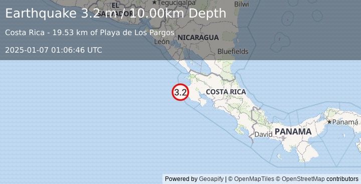 Earthquake OFF COAST OF COSTA RICA (3.2 m) (2025-01-07 01:06:46 UTC)