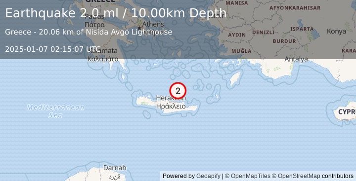 Earthquake CRETE, GREECE (2.0 ml) (2025-01-07 02:15:07 UTC)