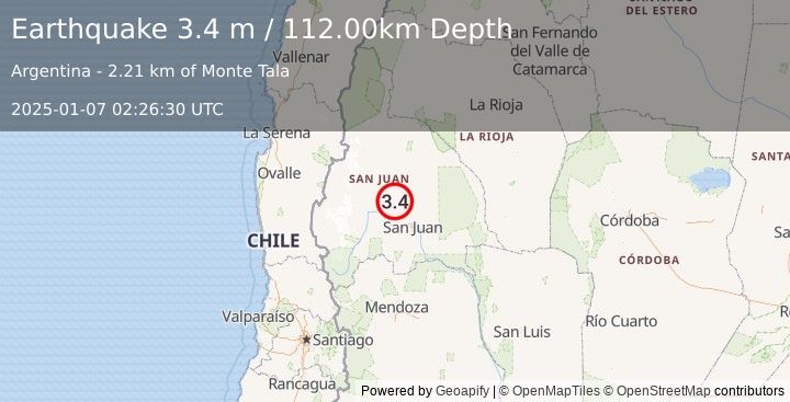 Earthquake SAN JUAN, ARGENTINA (3.4 m) (2025-01-07 02:26:30 UTC)