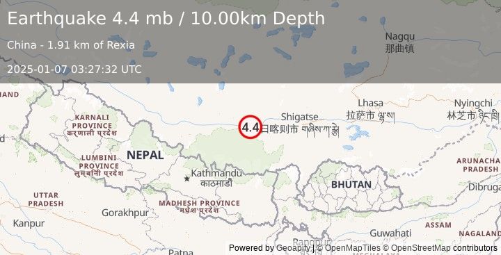 Earthquake WESTERN XIZANG (4.4 mb) (2025-01-07 03:27:32 UTC)