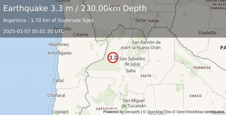 Earthquake JUJUY, ARGENTINA (3.3 m) (2025-01-07 05:01:30 UTC)