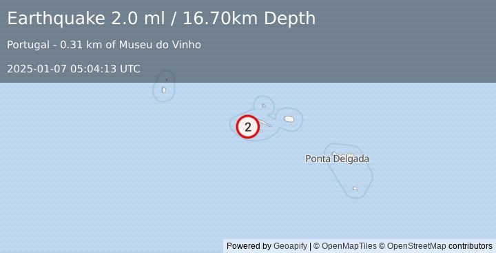 Earthquake AZORES ISLANDS, PORTUGAL (2.0 ml) (2025-01-07 05:04:13 UTC)