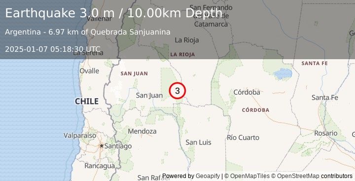 Earthquake SAN JUAN, ARGENTINA (3.0 m) (2025-01-07 05:18:30 UTC)