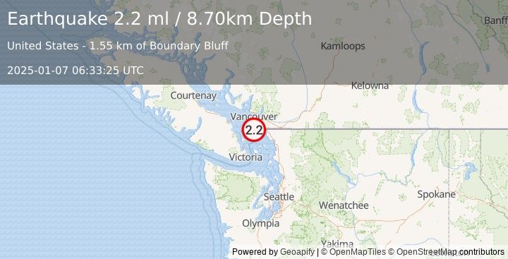 Earthquake STRAIT OF GEORGIA, WASHINGTON (2.2 ml) (2025-01-07 06:33:25 UTC)