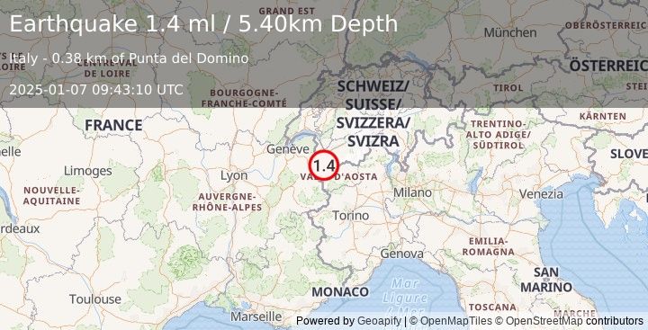 Earthquake NORTHERN ITALY (1.4 ml) (2025-01-07 09:43:10 UTC)