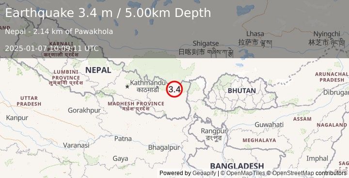 Earthquake NEPAL (3.4 m) (2025-01-07 10:09:11 UTC)