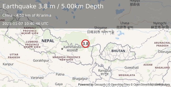 Earthquake WESTERN XIZANG (3.8 m) (2025-01-07 10:40:46 UTC)