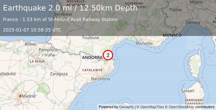 Earthquake PYRENEES (2.0 ml) (2025-01-07 10:58:35 UTC)