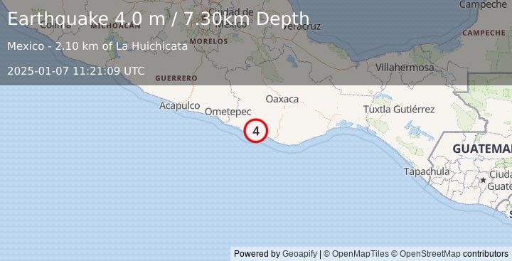 Earthquake OAXACA, MEXICO (4.0 m) (2025-01-07 11:21:09 UTC)