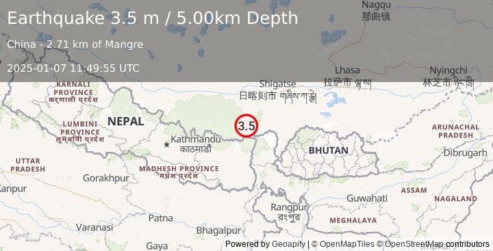 Earthquake WESTERN XIZANG (3.5 m) (2025-01-07 11:49:55 UTC)