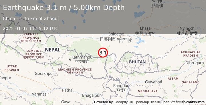 Earthquake WESTERN XIZANG (3.1 m) (2025-01-07 11:55:12 UTC)