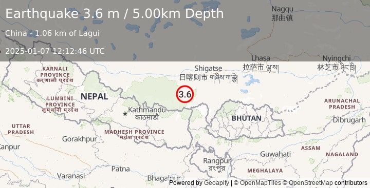 Earthquake WESTERN XIZANG (3.6 m) (2025-01-07 12:12:46 UTC)