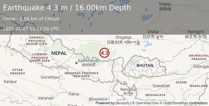 Earthquake WESTERN XIZANG (4.3 m) (2025-01-07 12:22:20 UTC)